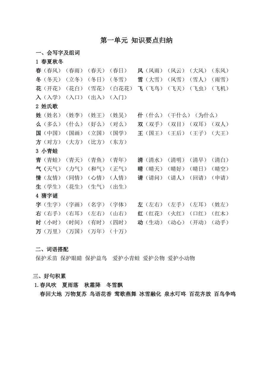 一年级下语文期末试题部编版一年级语文下册复习要点归纳总结-全册整理人教版（2016部编版）_第2页