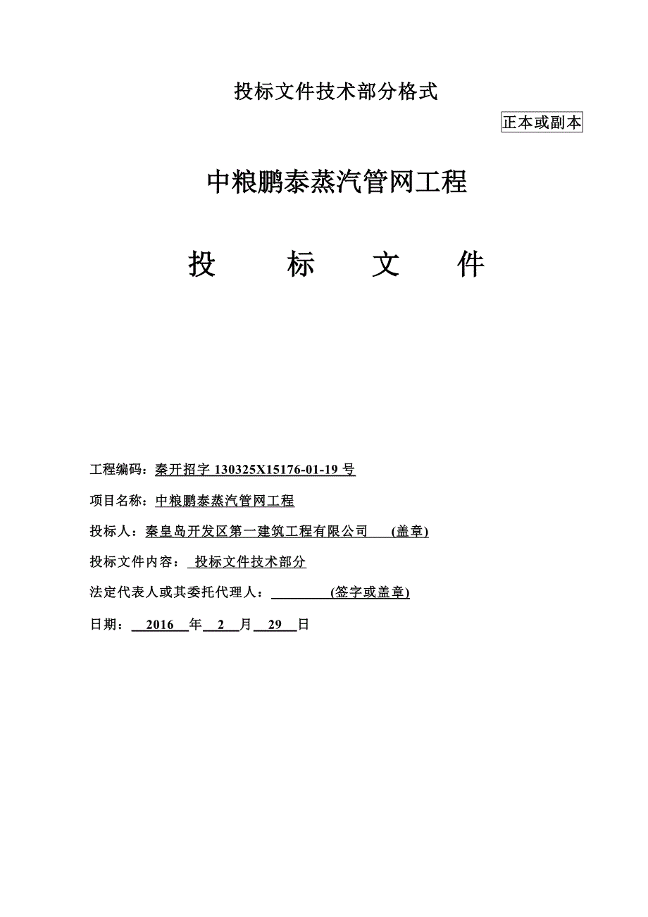 中粮鹏泰蒸汽管网工程投标文件_第1页