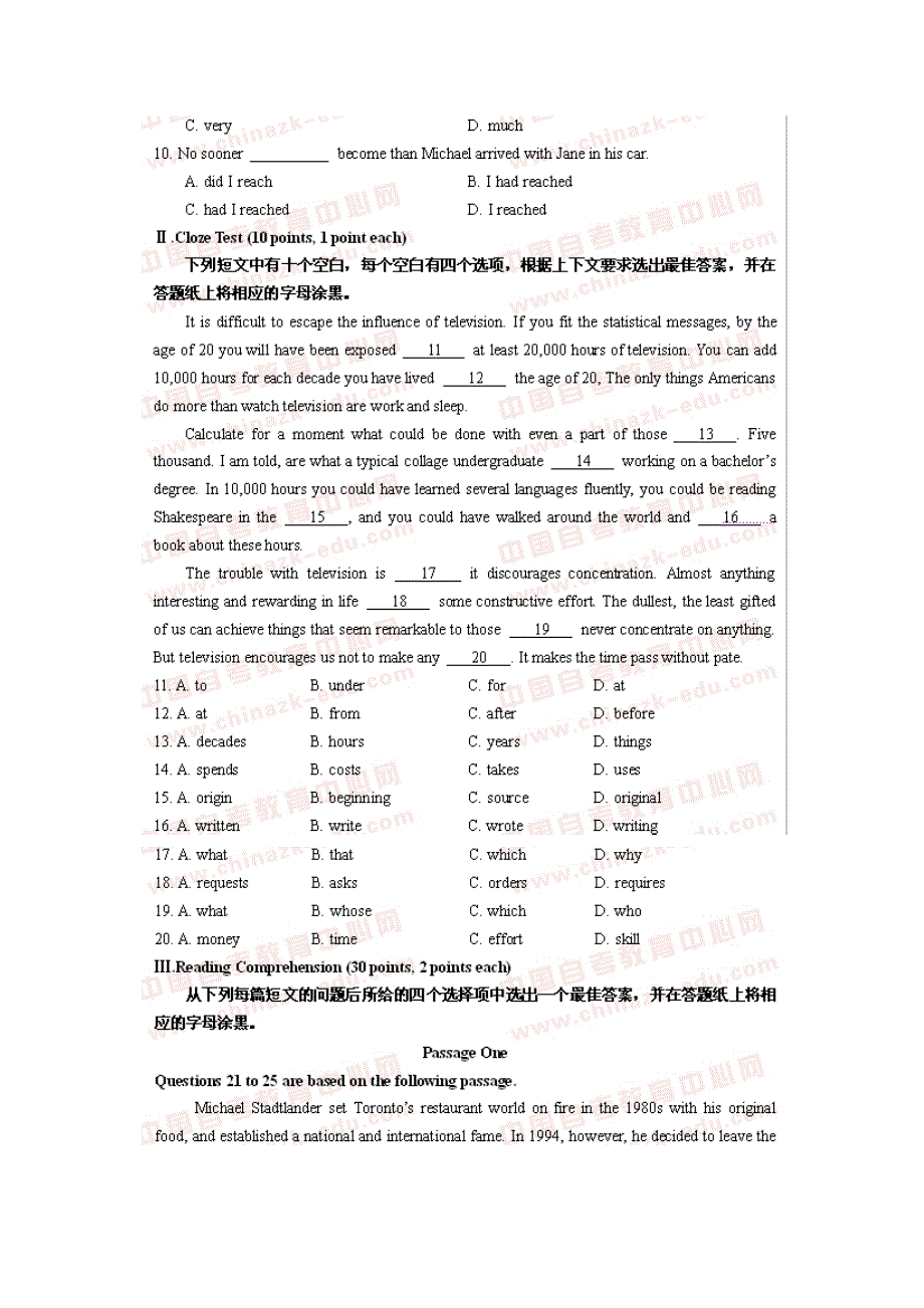 全国2011年4月高等教育自学考试英语(二)试题及答案_第2页