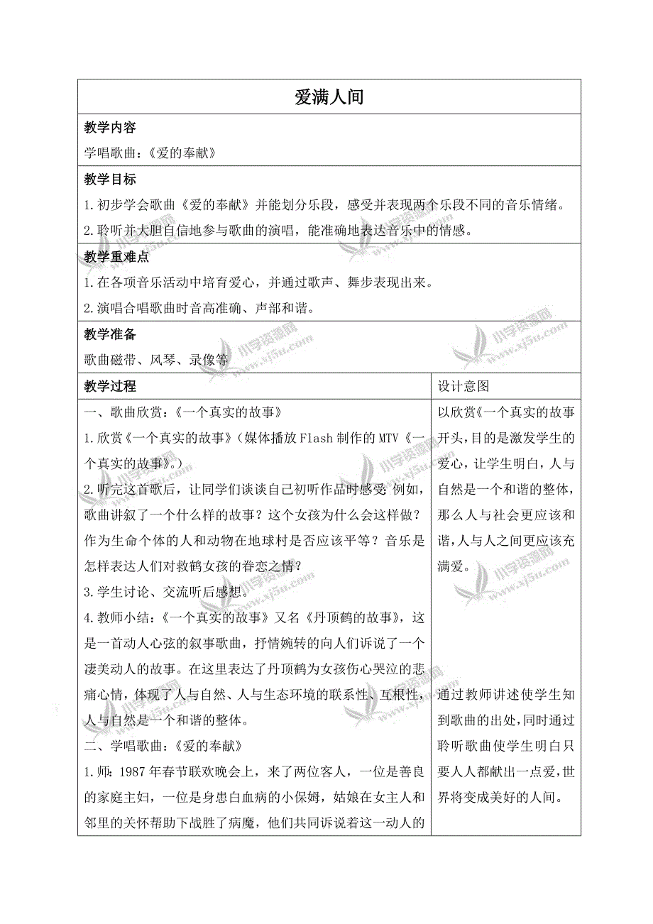 【人教新课标】六年级音乐下册教案爱满人间4_第1页