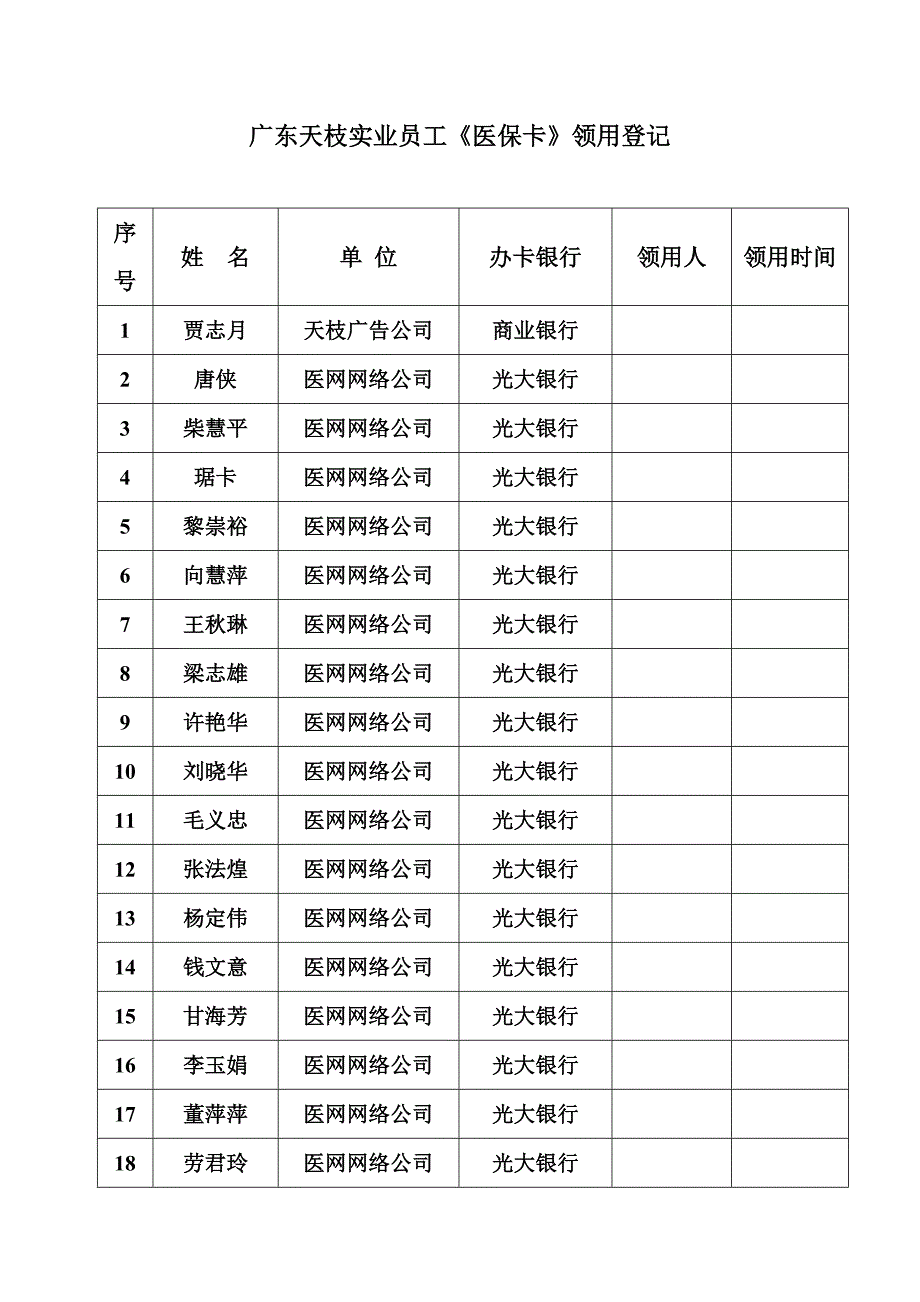 医保卡领用登记表_第1页