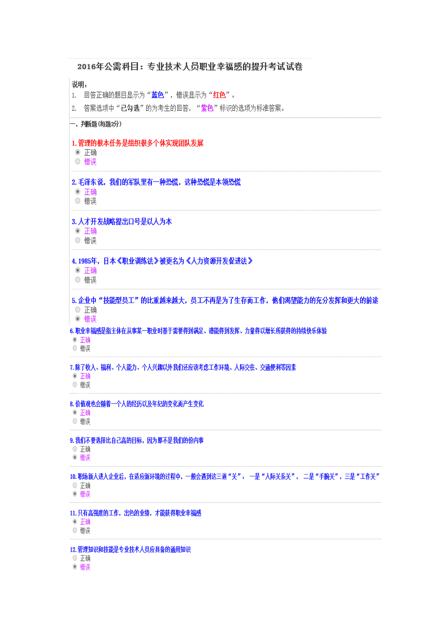 2016年公需科目专业技术人员职业幸福感的提升考试试卷附答案_第1页