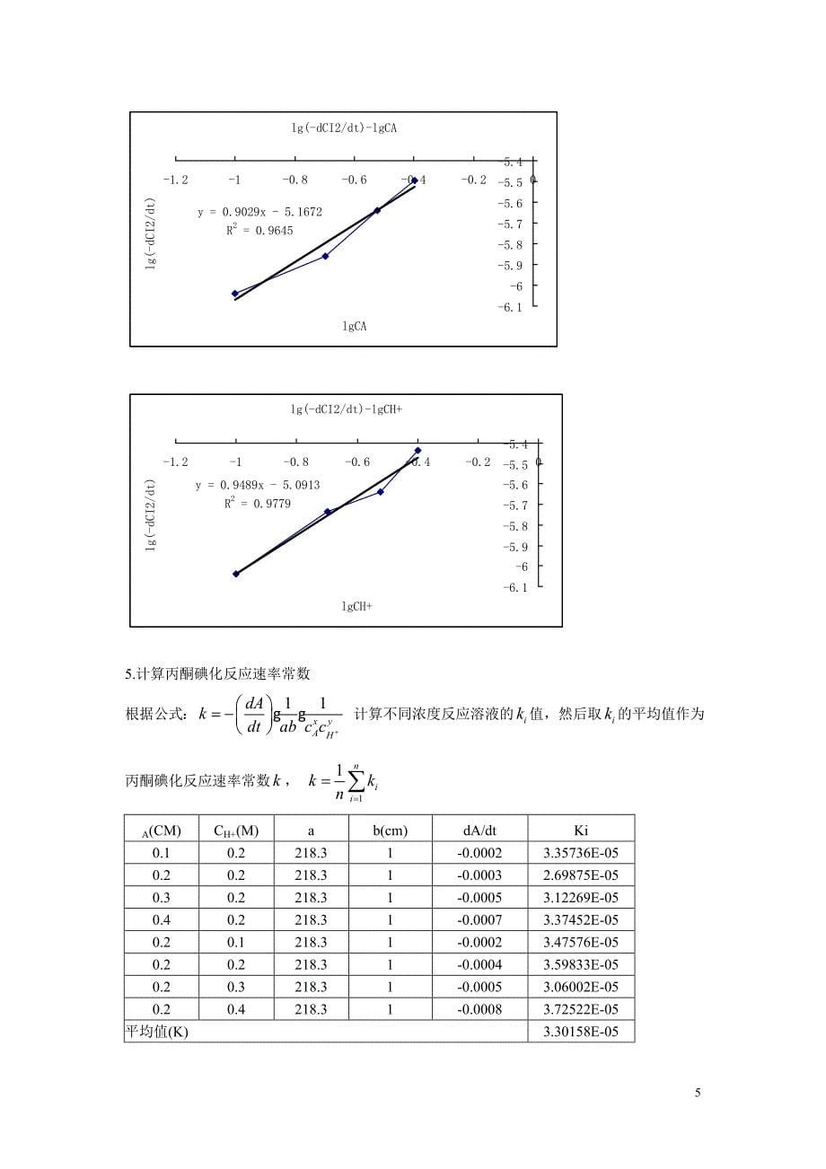 丙酮碘化反应的速率方程实验讲案及预试数据处理_第5页