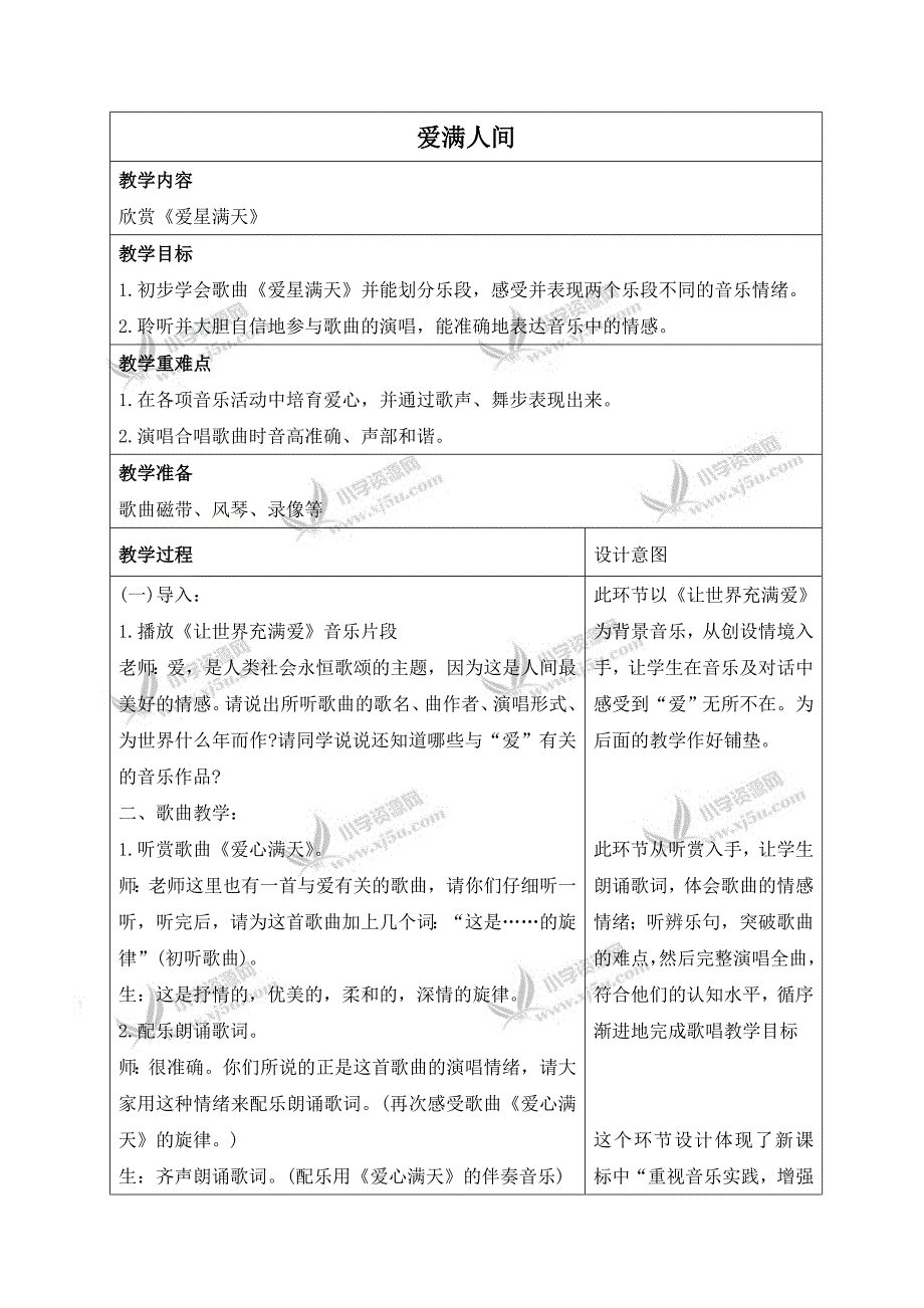 【人教新课标】六年级音乐下册教案爱满人间6_第1页