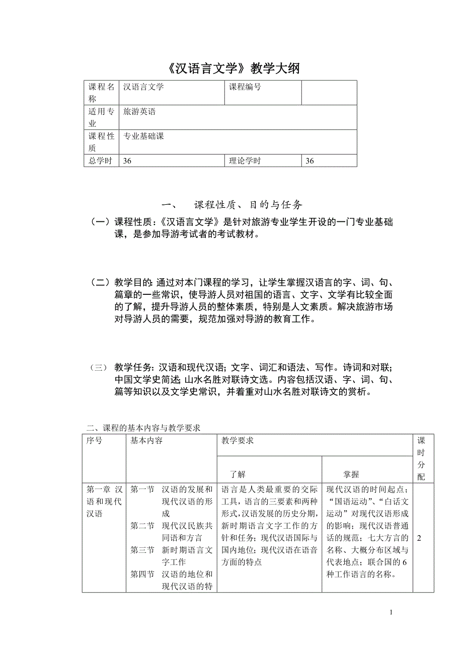 《汉语言文学》教学大纲_第1页