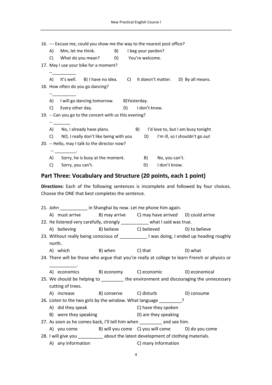 浙大远程英语1面授资料courseimodeltesttwo_第4页