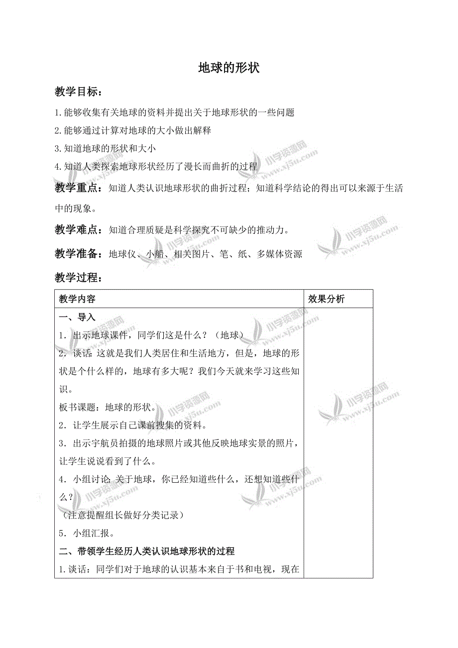 【苏教版】六年级科学上册教案地球的形状_第1页