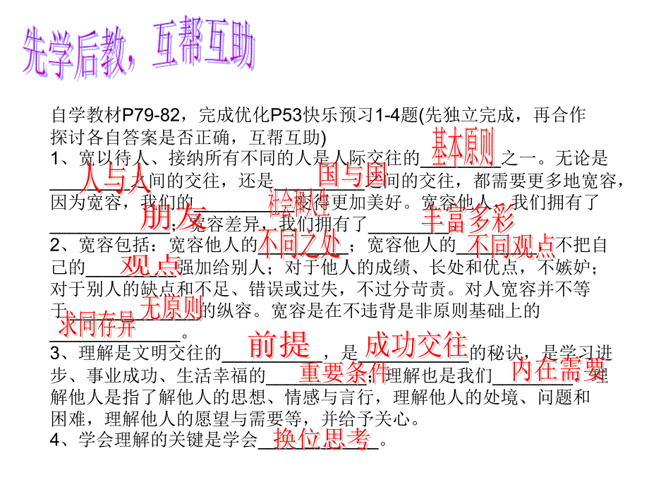 教科版思想品德七年级上册第四单元第十课第二课时学会宽容与理解课件（28）_第3页