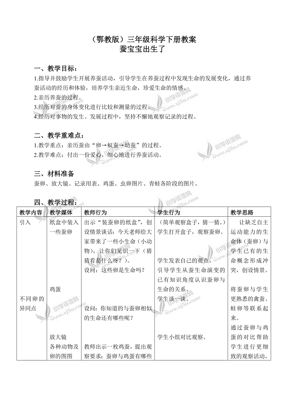 【鄂教版】三年级科学下册教案蚕宝宝出生了2_第1页