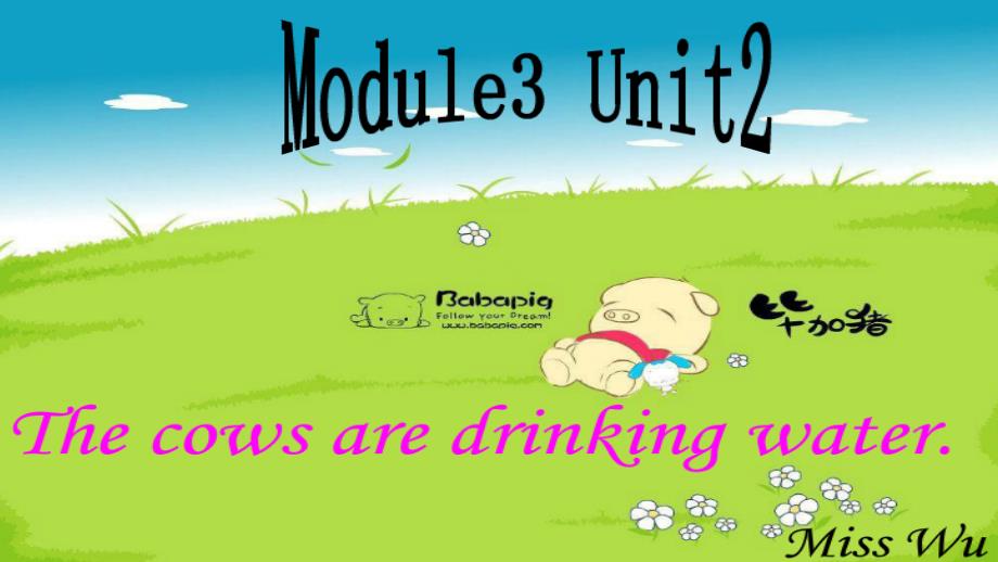 《unit2thecowsaredrinkingwater》课件小学英语外研社版三年级起点（陈琳主编）六年级下册（2014年12月第1版）_第1页