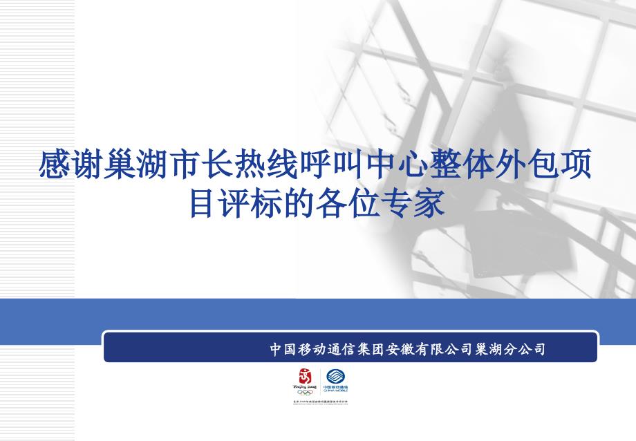 巢湖市长热线呼叫中心整体外包项目投标文件081126ppt课件_第1页