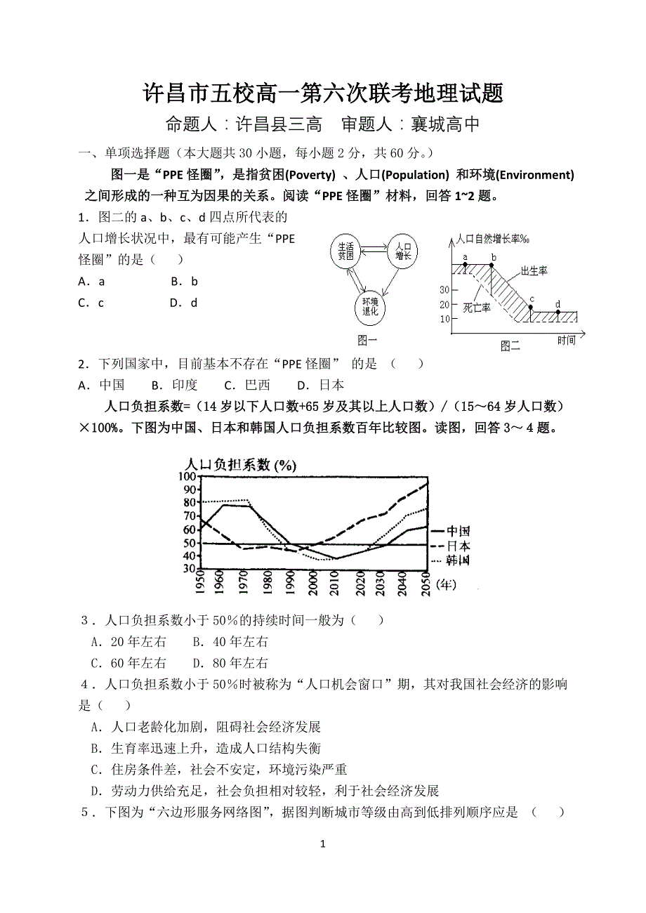 许昌市第六次联考高一地理试题_第1页