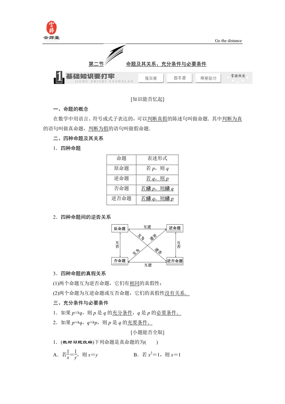 《三维设计》2014届高考数学一轮复习教学案()命题及其关系、充分条件与必要条件(含解析)_第1页