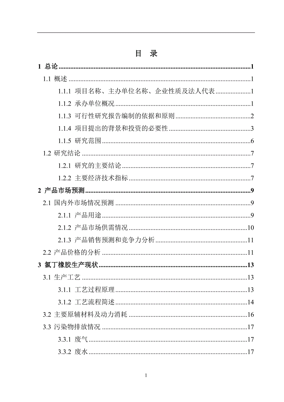 某化工有限责任公司氯丁橡胶生产工艺循环经济改造项目可行性研究报告_第1页