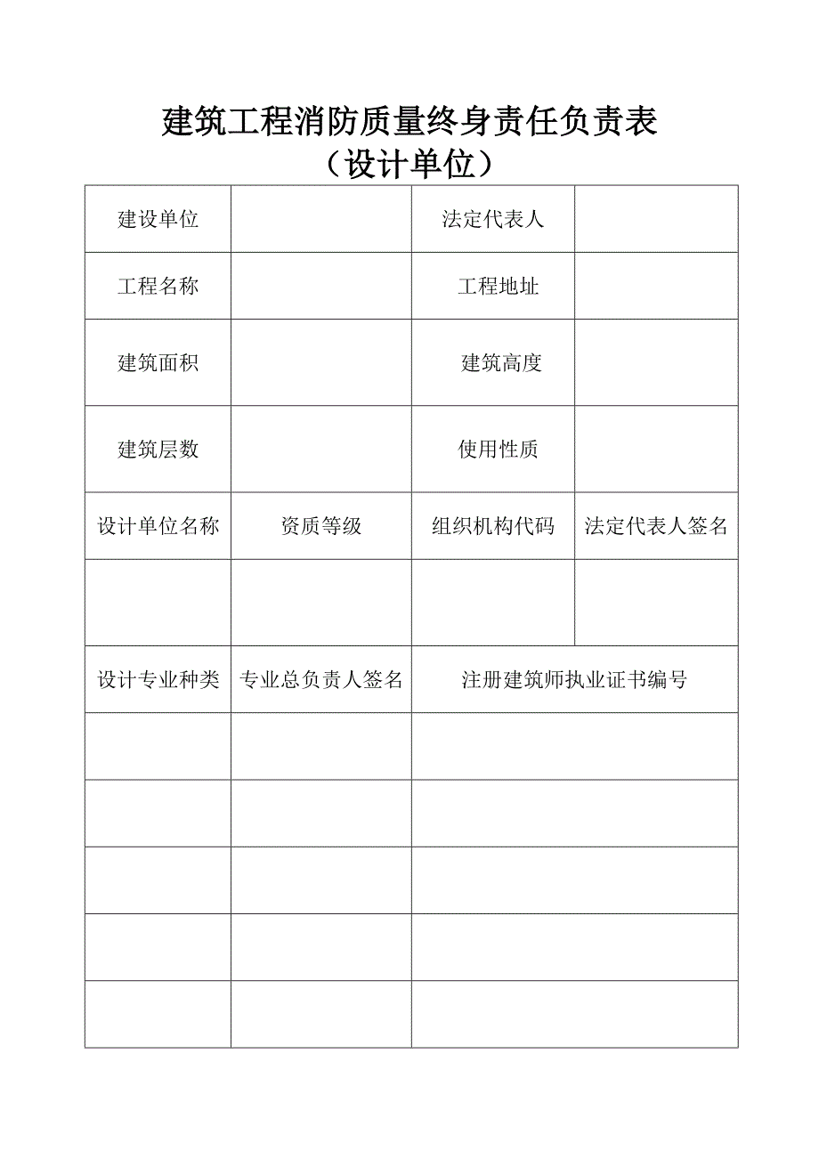 建筑工程消防质量终身责任负责表_第1页