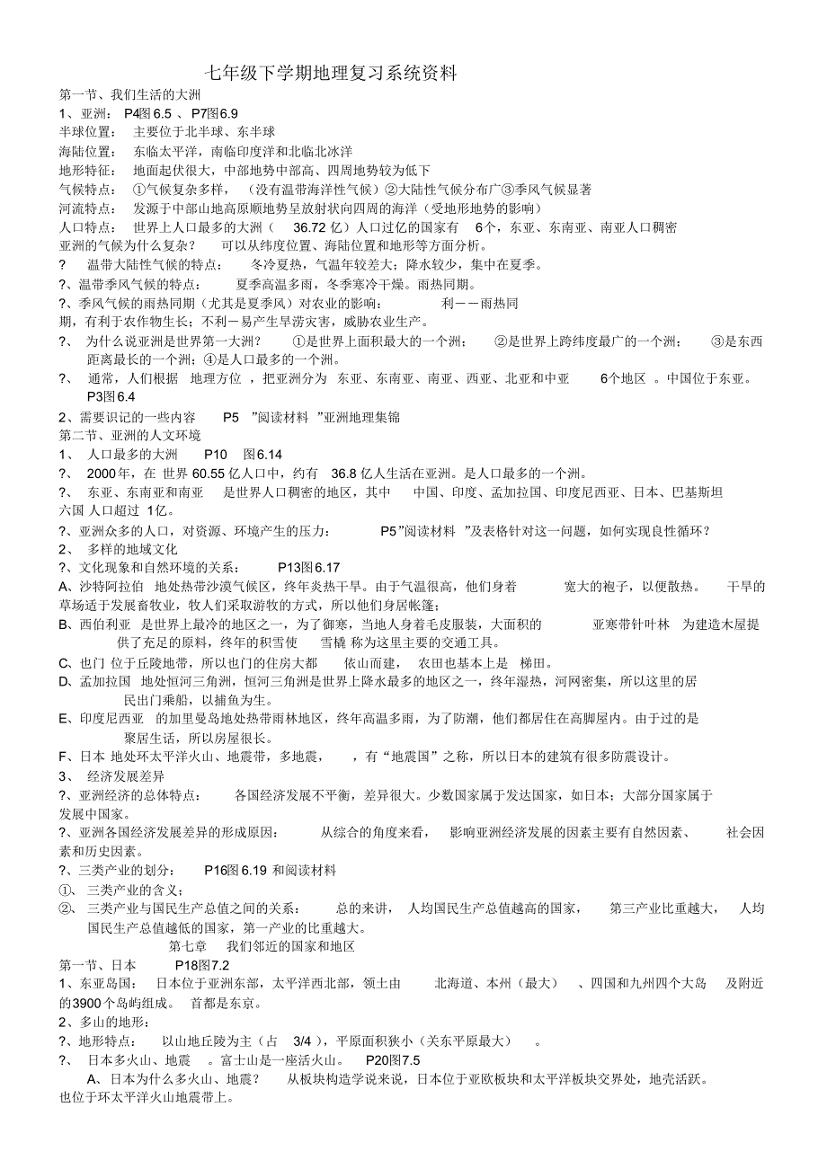 七年级_地理下册复习_提纲好_第1页