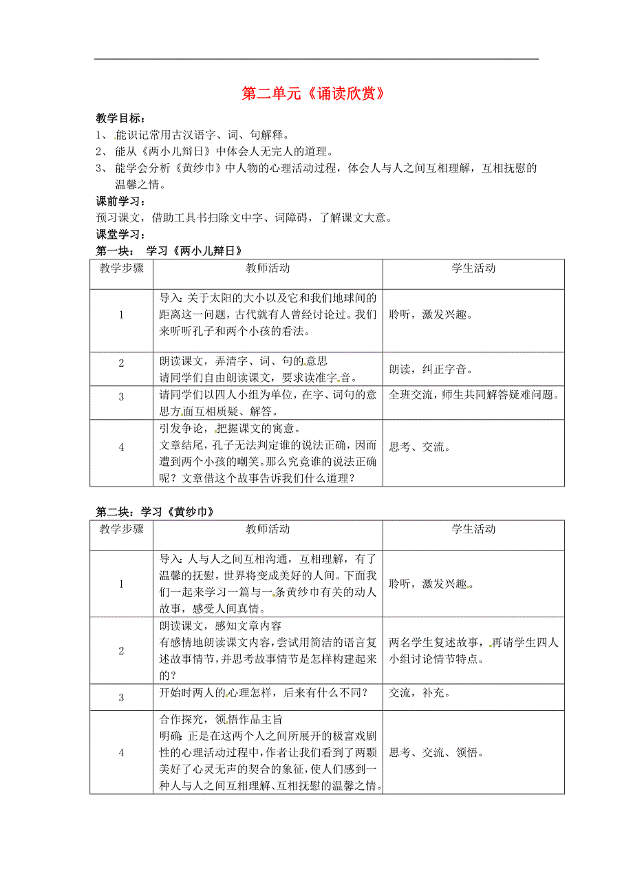 江苏省仪征市月塘中学2018年七年级语文下册《第二单元诵读欣赏》教案苏教版_第1页