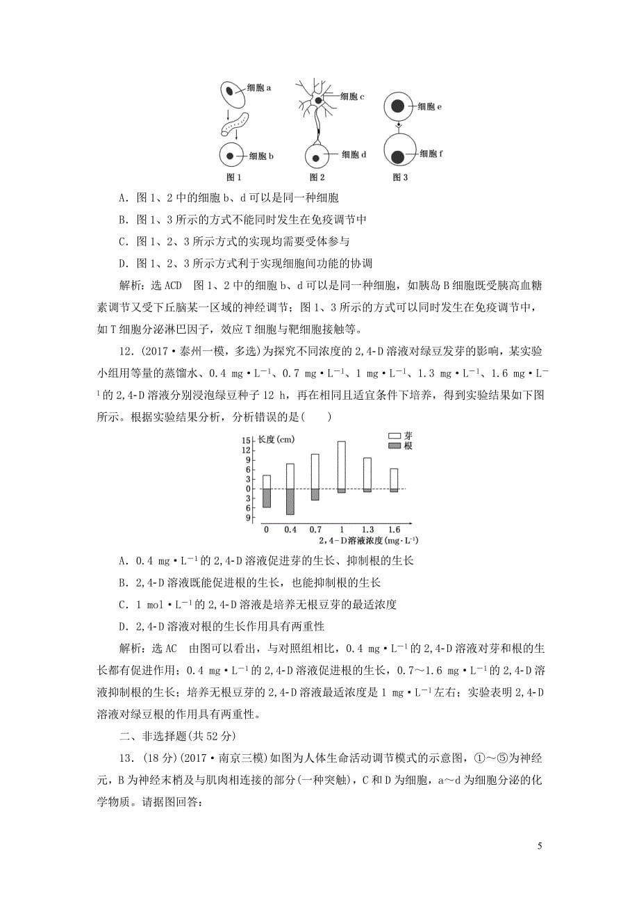 2019版高考生物一轮复习第三部分稳态与环境第二单元植物的激素调节阶段质量评估动物和人体生命活动的调节植物的激素调节_第5页