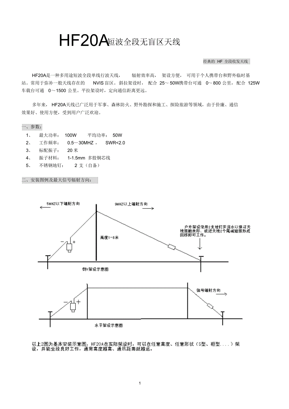 HF20A短波全段行波天线说明书_第1页