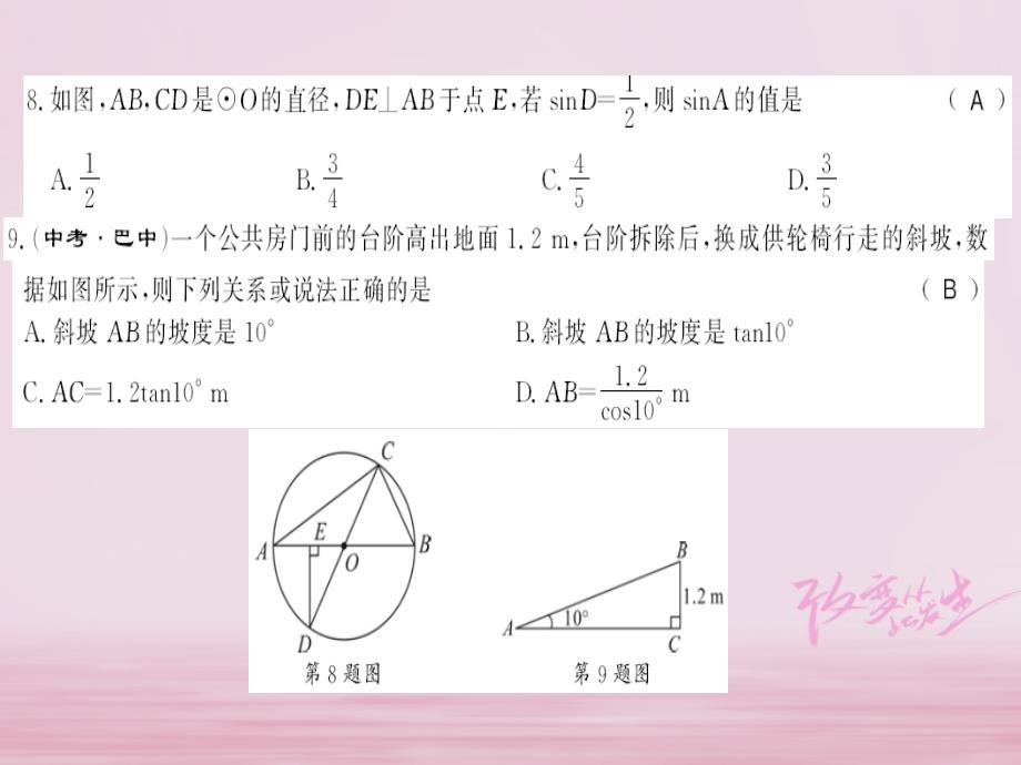 2018年秋九年级数学下册第28章锐角三角函数测评卷习题课件新人教版_第4页