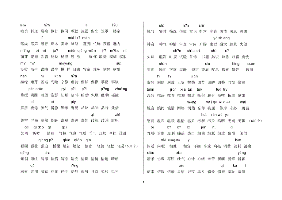 二字词+四字词音形_第1页