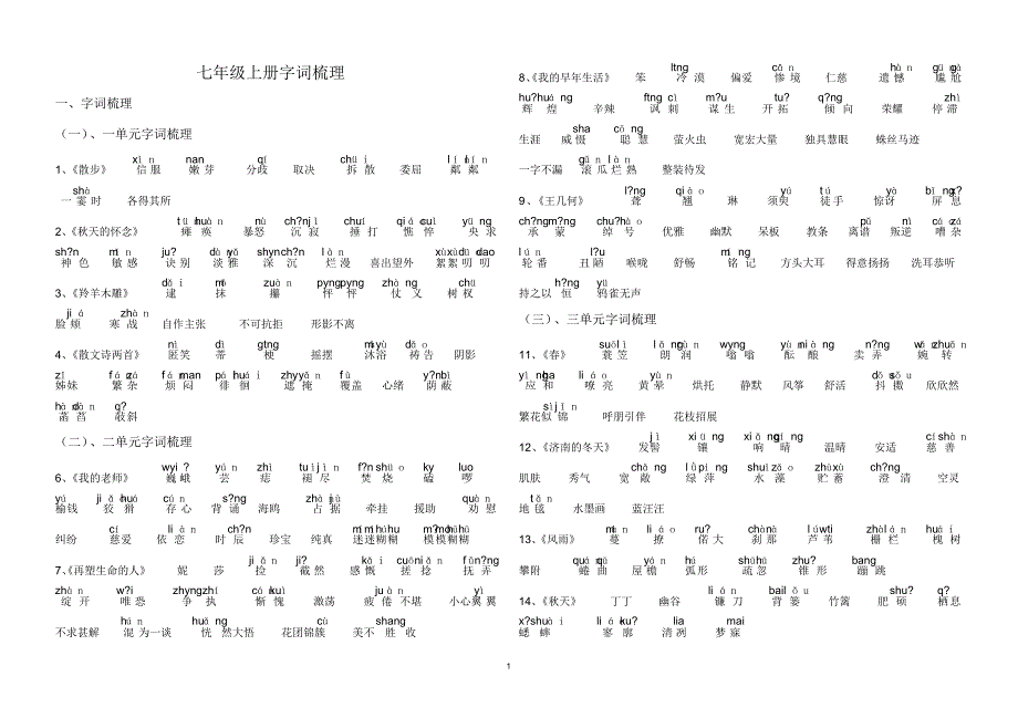 人教版语文七八年级字词知识梳理_第1页