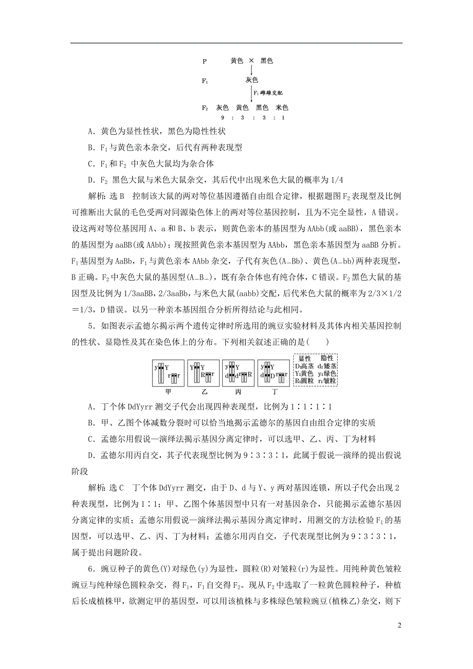 2019版高考生物一轮复习第二部分遗传与进化第一单元遗传的基本规律与伴性遗传课时跟踪检测基因自由组合定律分析与常规题型_第2页