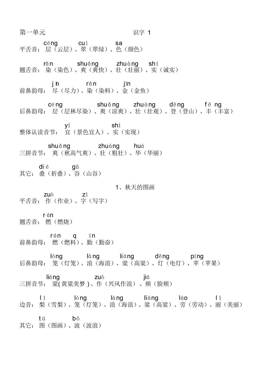 二年级上学期1-4单元生字规类_第1页