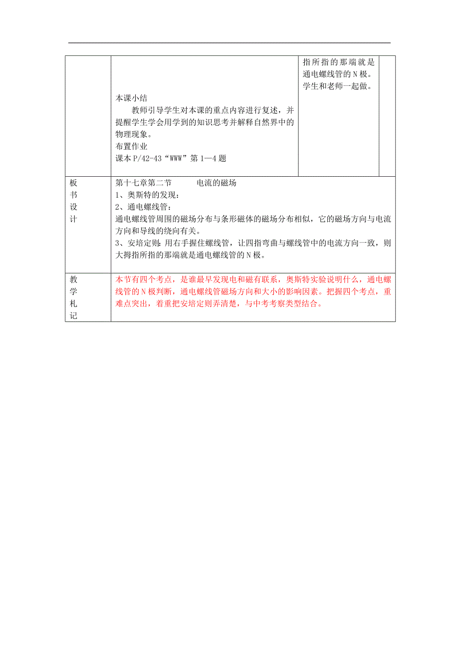 山东省临沂市蒙阴县第四中学沪科版2018年九年级物理全册17.2电流的磁场教案_第3页