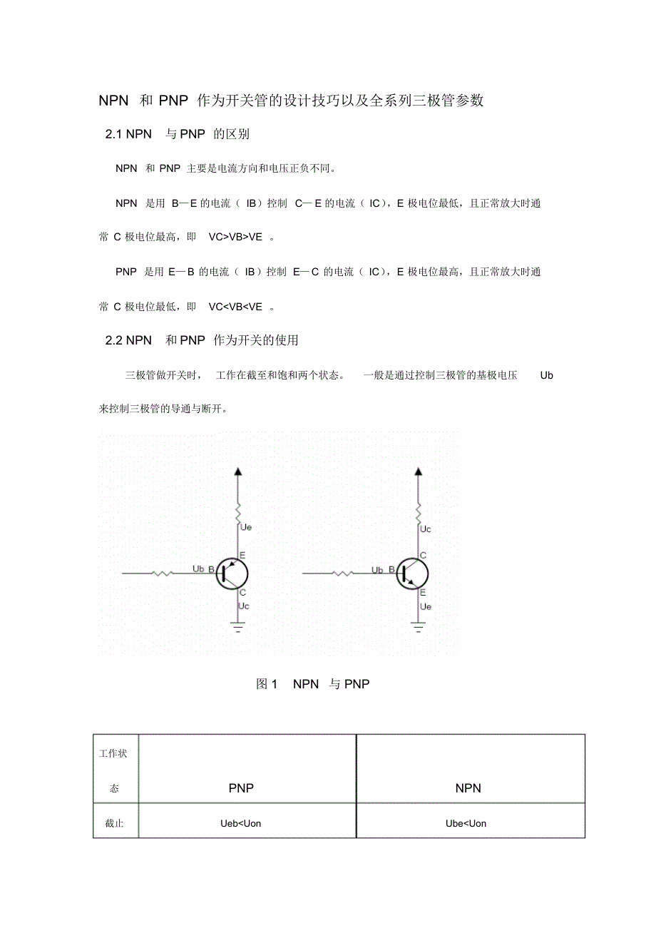 NPN和PNP作为开关管的设计技巧以及全系列三极管参数_第1页