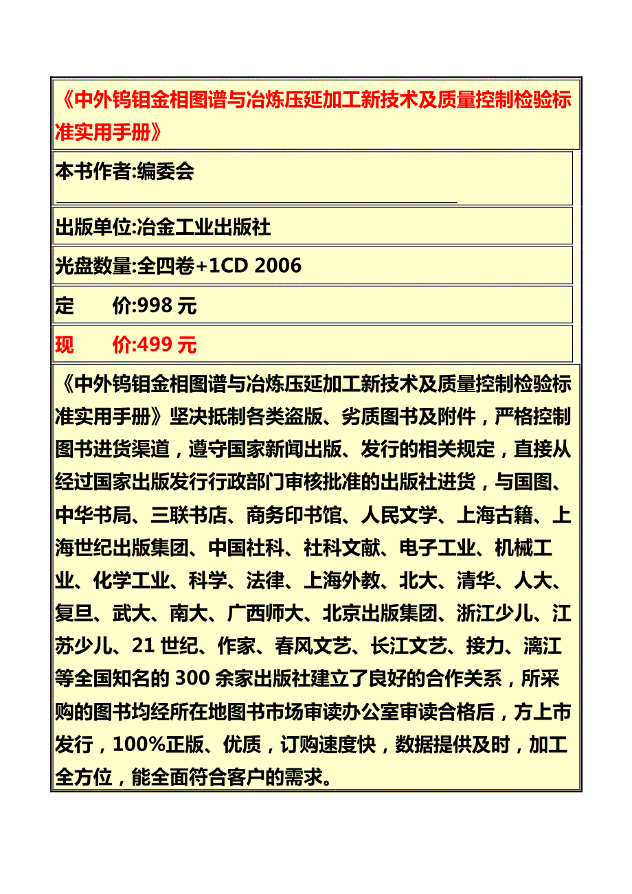 《中外钨钼金相图谱与冶炼压延加工新技术及质量控制检验标准实用手册》_第1页