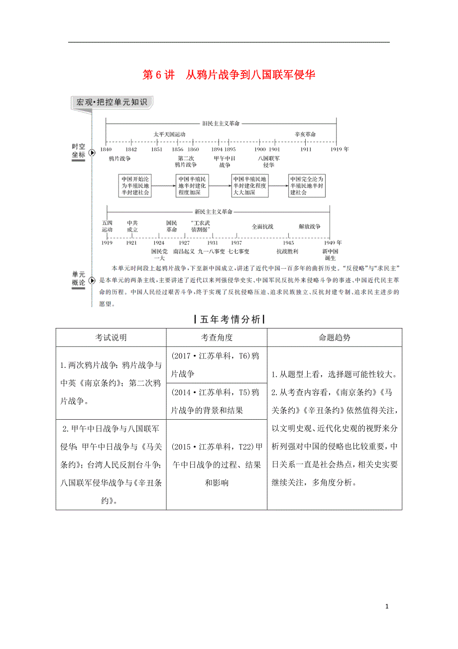 2019届高考历史一轮复习第三单元近代中国反侵略、求民主的斗争第6讲太平天国运动和辛亥革命学案新人教版_第1页