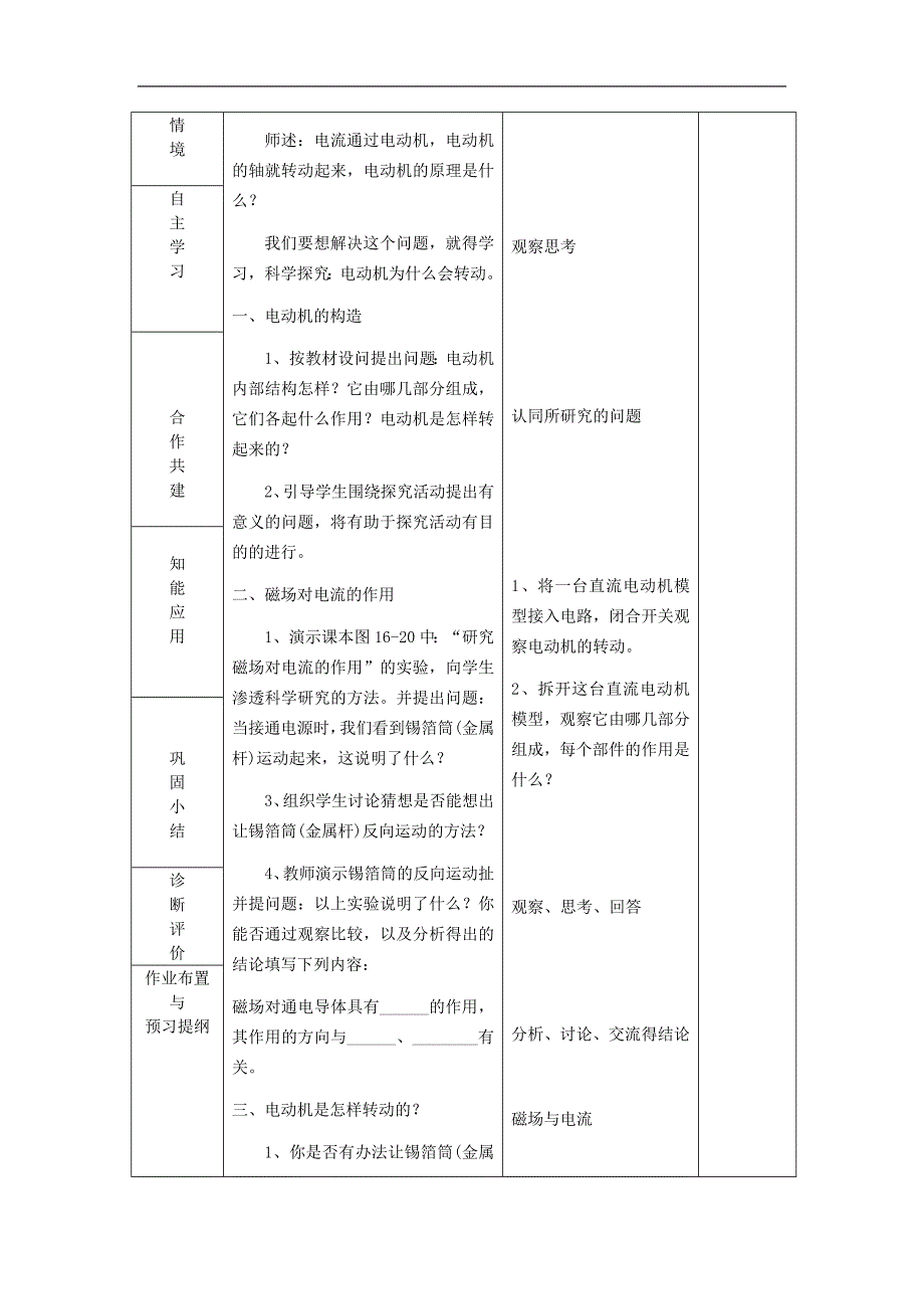 山东省临沂市蒙阴县第四中学沪科版2018年九年级物理全册17.3科学探究：电动机为什么会转动教案_第2页