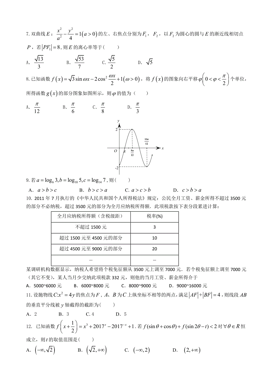 2018年福建省高中毕业班数学学科备考（14）数学(理科)适应性练习（二）_第2页