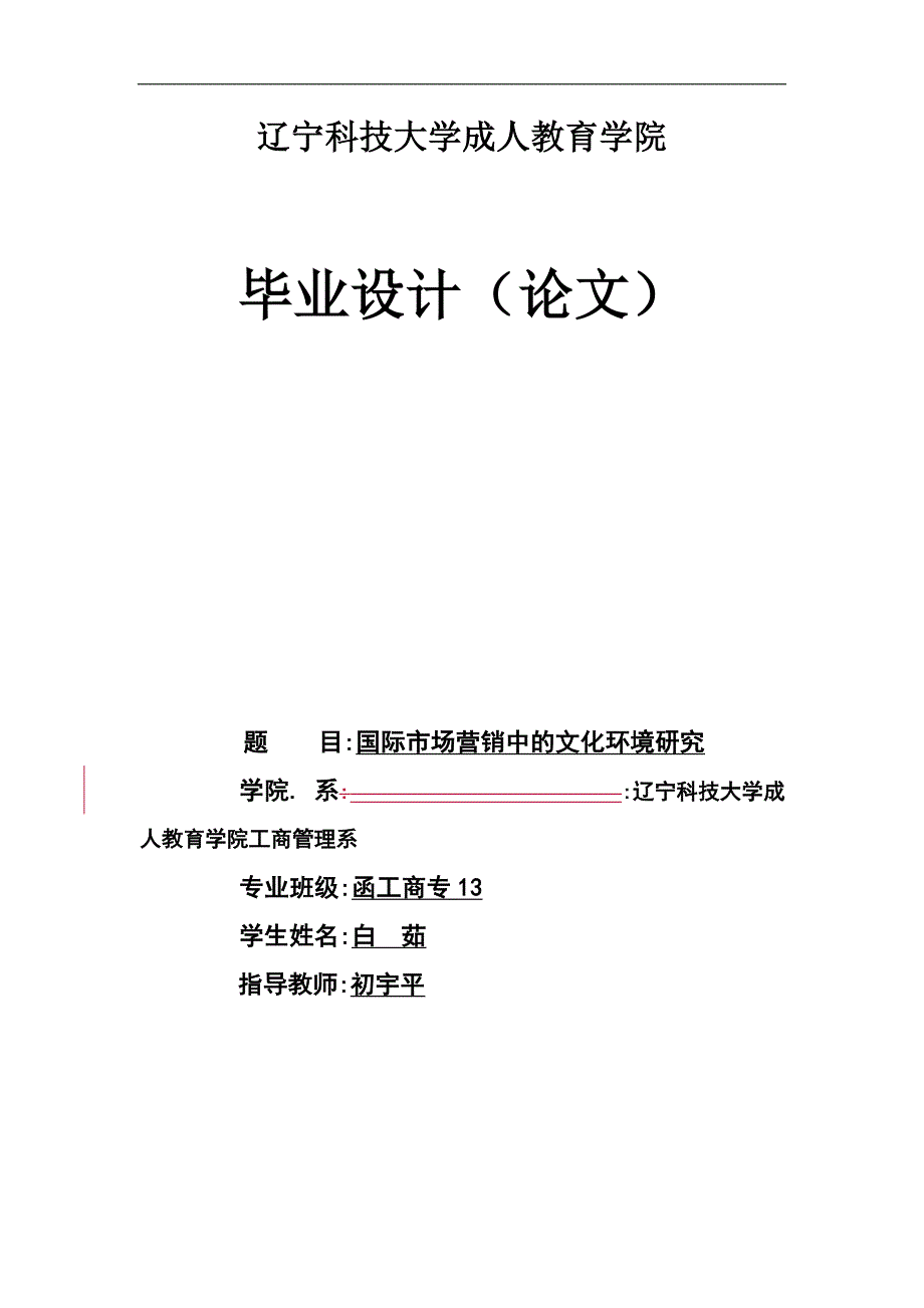 国际市场营销中的文化环境研究白茹_第1页