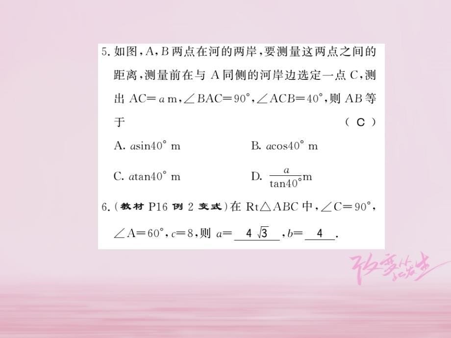 2018年秋九年级数学下册第一章直角三角形的边角关系1.4解直角三角形习题课件北师大版_第5页