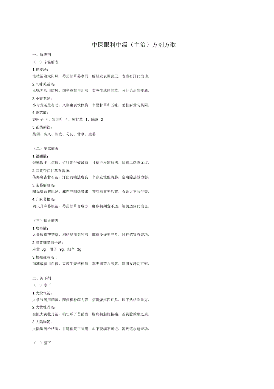 中医眼科中级(主治)方剂方歌_第1页