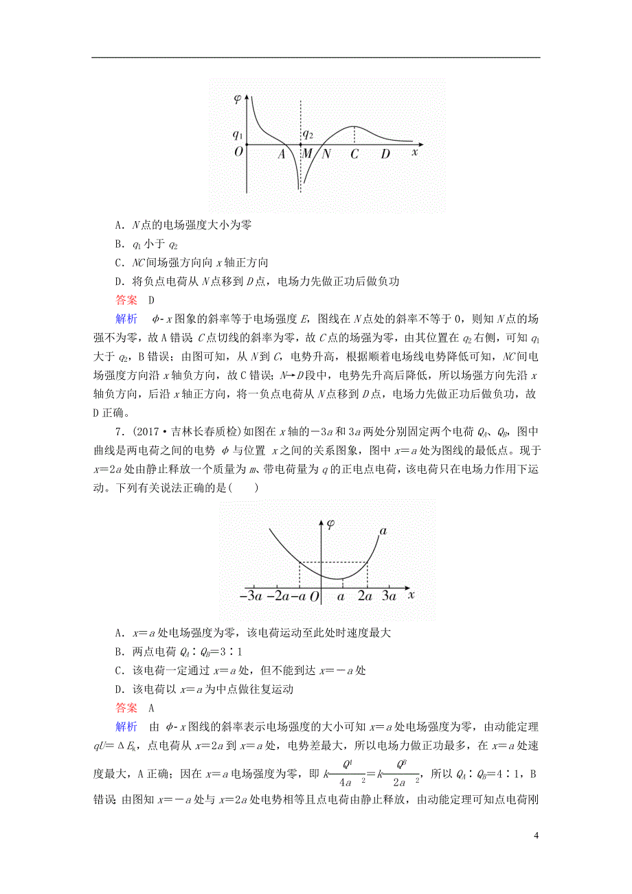 2019版高考物理一轮复习第8章电场30电场中的图象问题能力训练_第4页