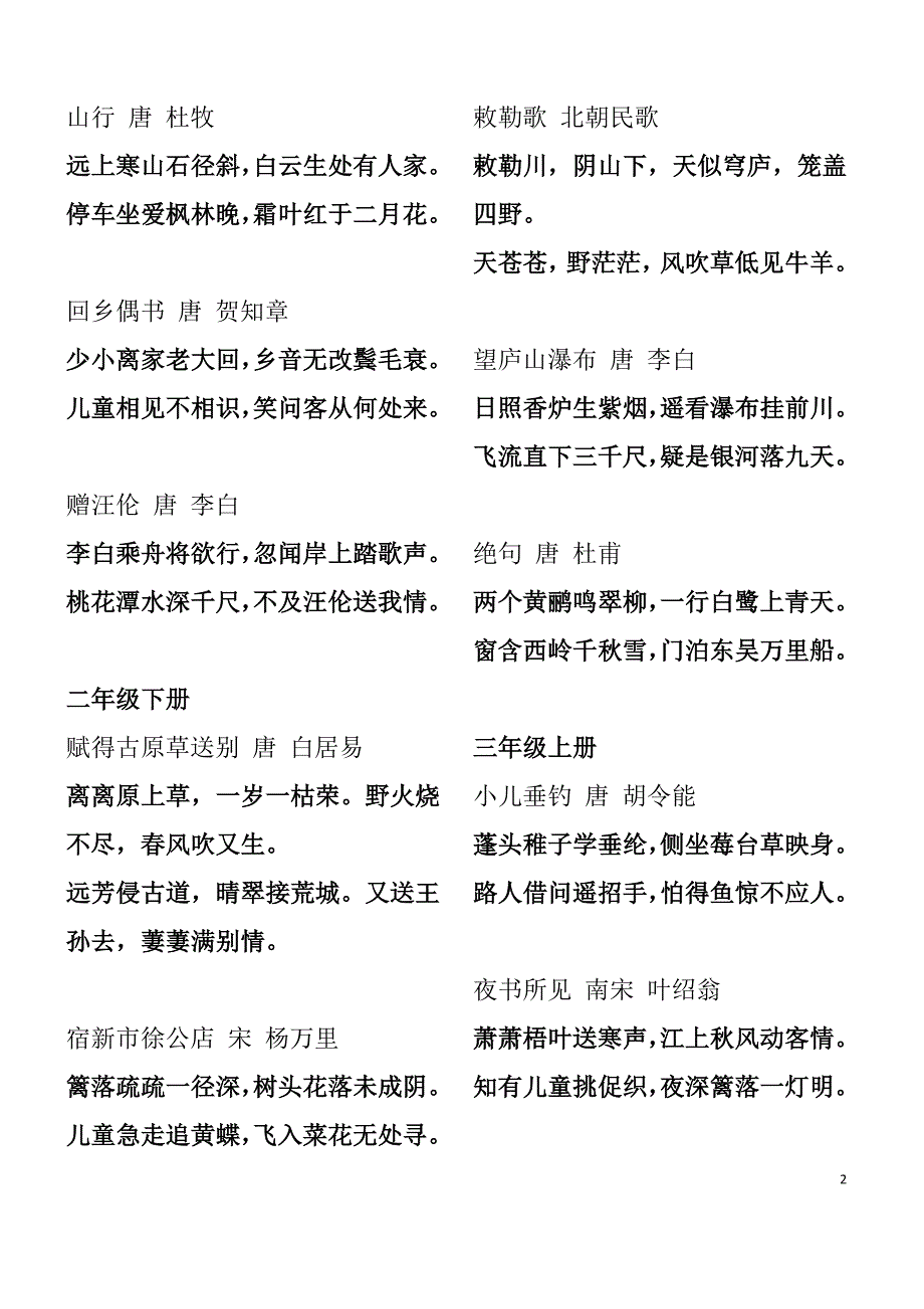 人教版小学语文一年级至六年级古诗词_第2页