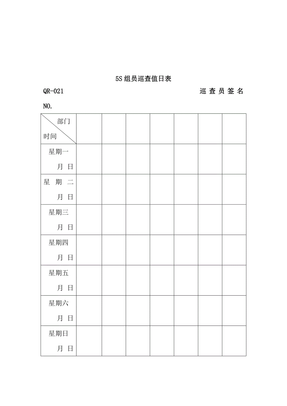 5S组员巡查值日表（表格模板、DOC格式）_第1页