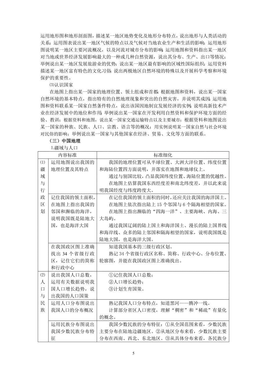 2010年福建省厦门市初中毕业地理学科考试说明_第5页