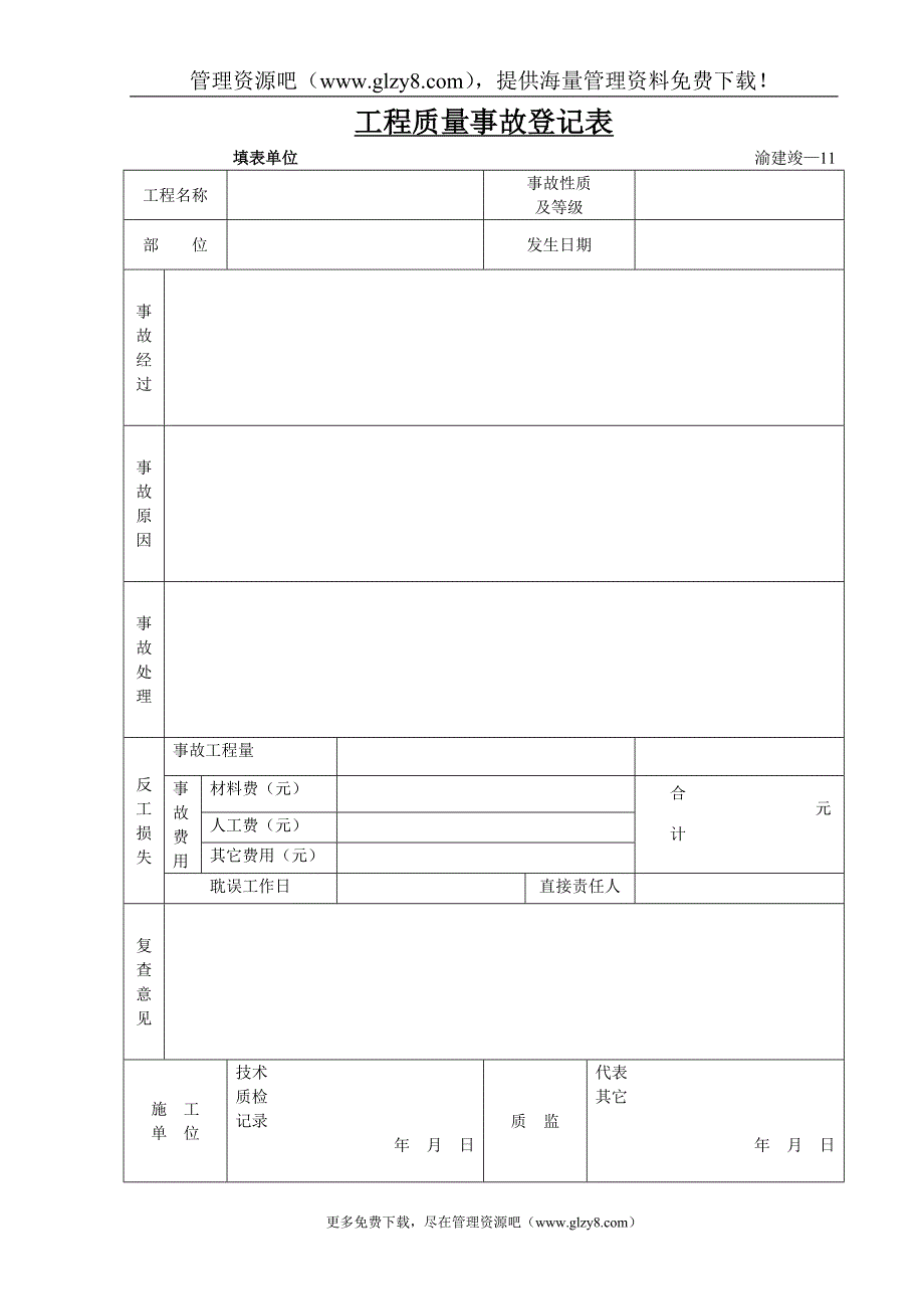 工程质量事故登记表_第1页