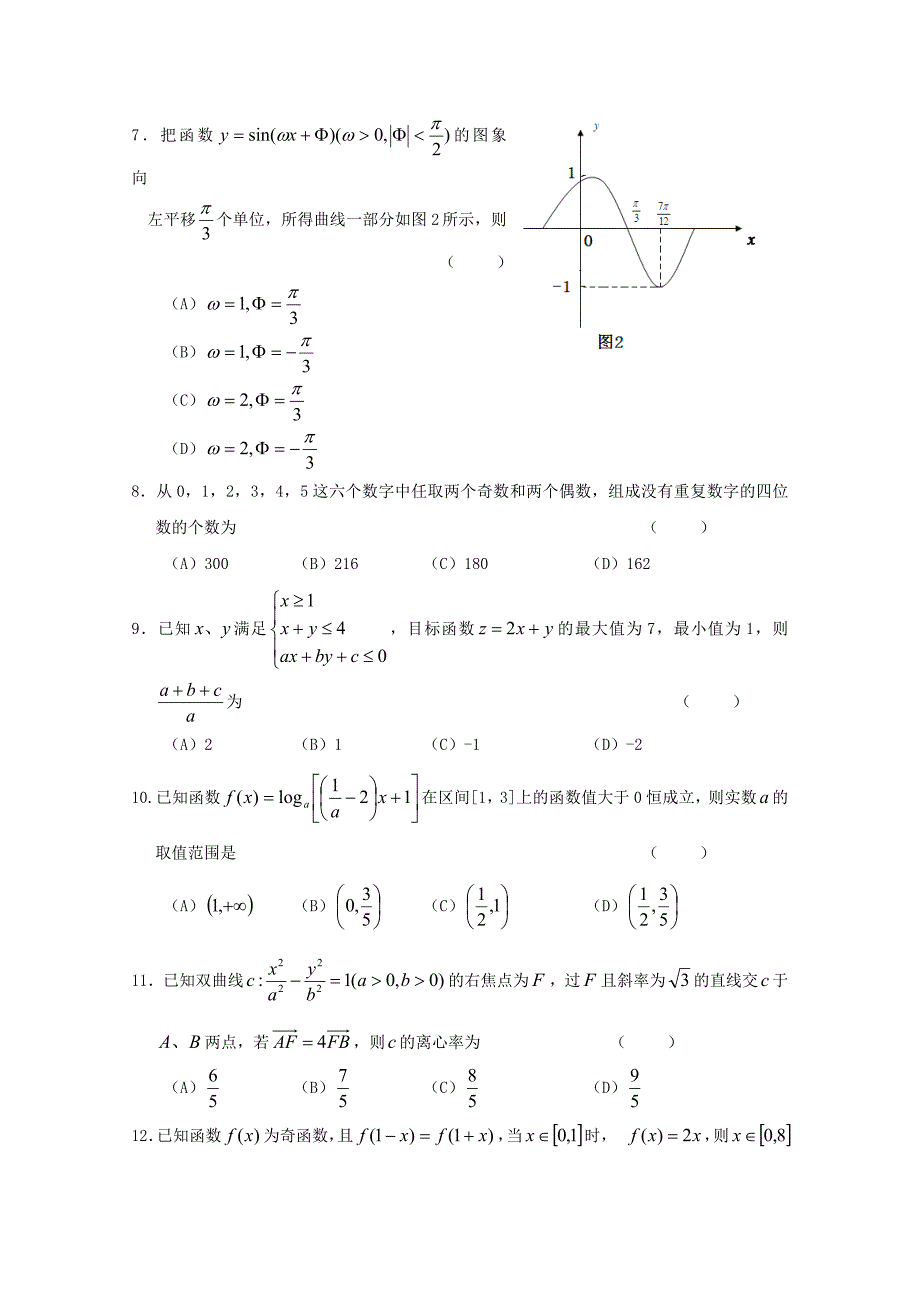 2010年5月份康杰中学高三第三次模拟（数学理）_第2页