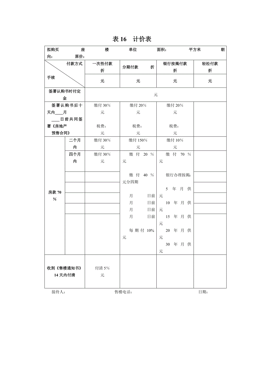 计价表（表格模板、DOC格式）_第1页