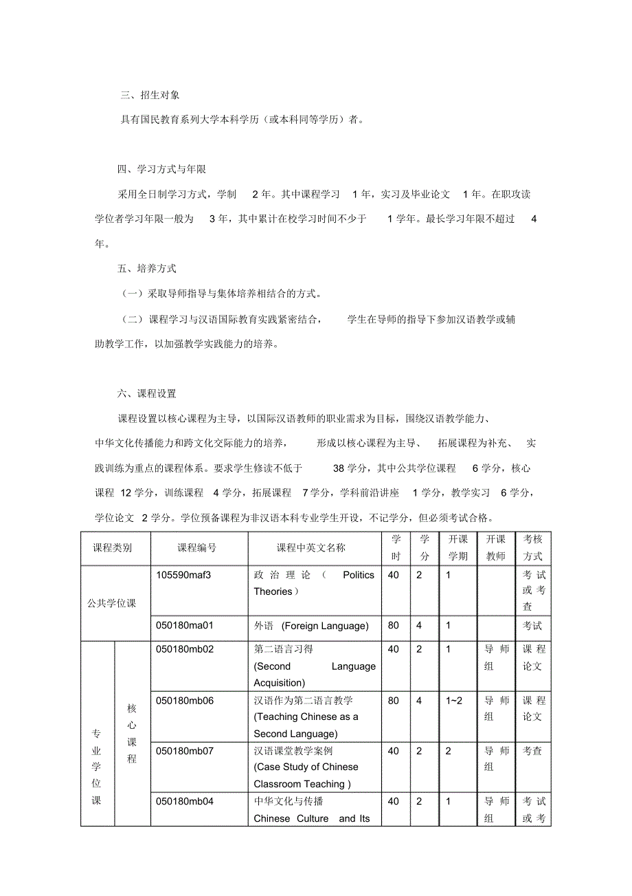全日制汉语国际教育硕士培养方案(国内)_第2页