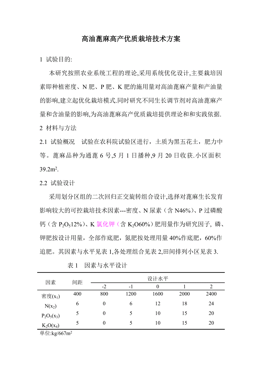 高油蓖麻高产优质栽培技术方案_第1页