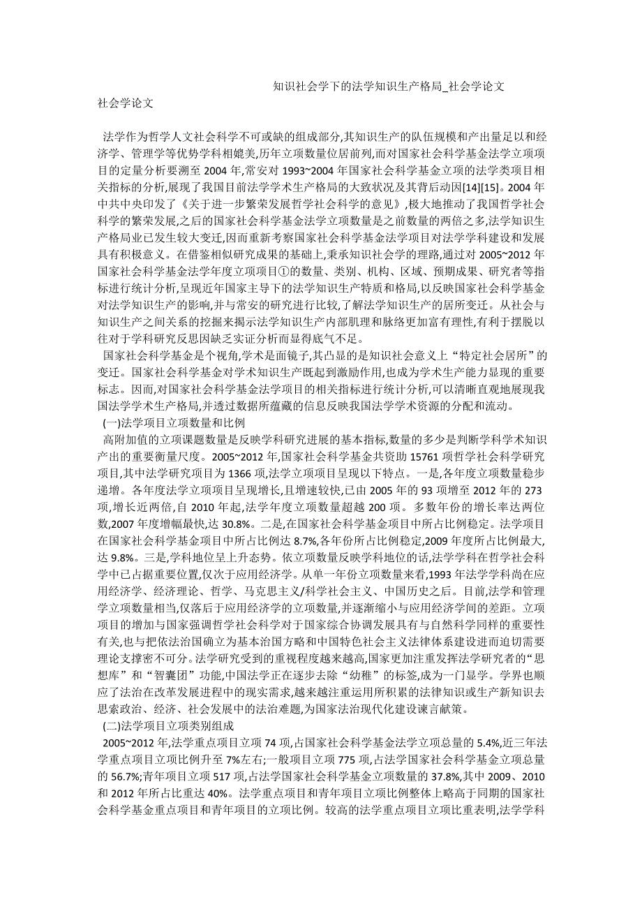 知识社会学下的法学知识生产格局_社会学论文_第1页