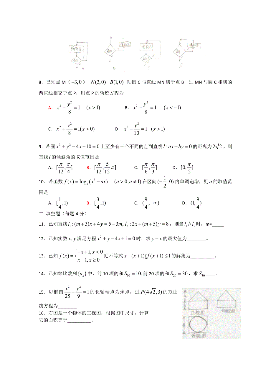 天津市梅厂中学2010届高三上学期第三次月考（数学理）_第2页