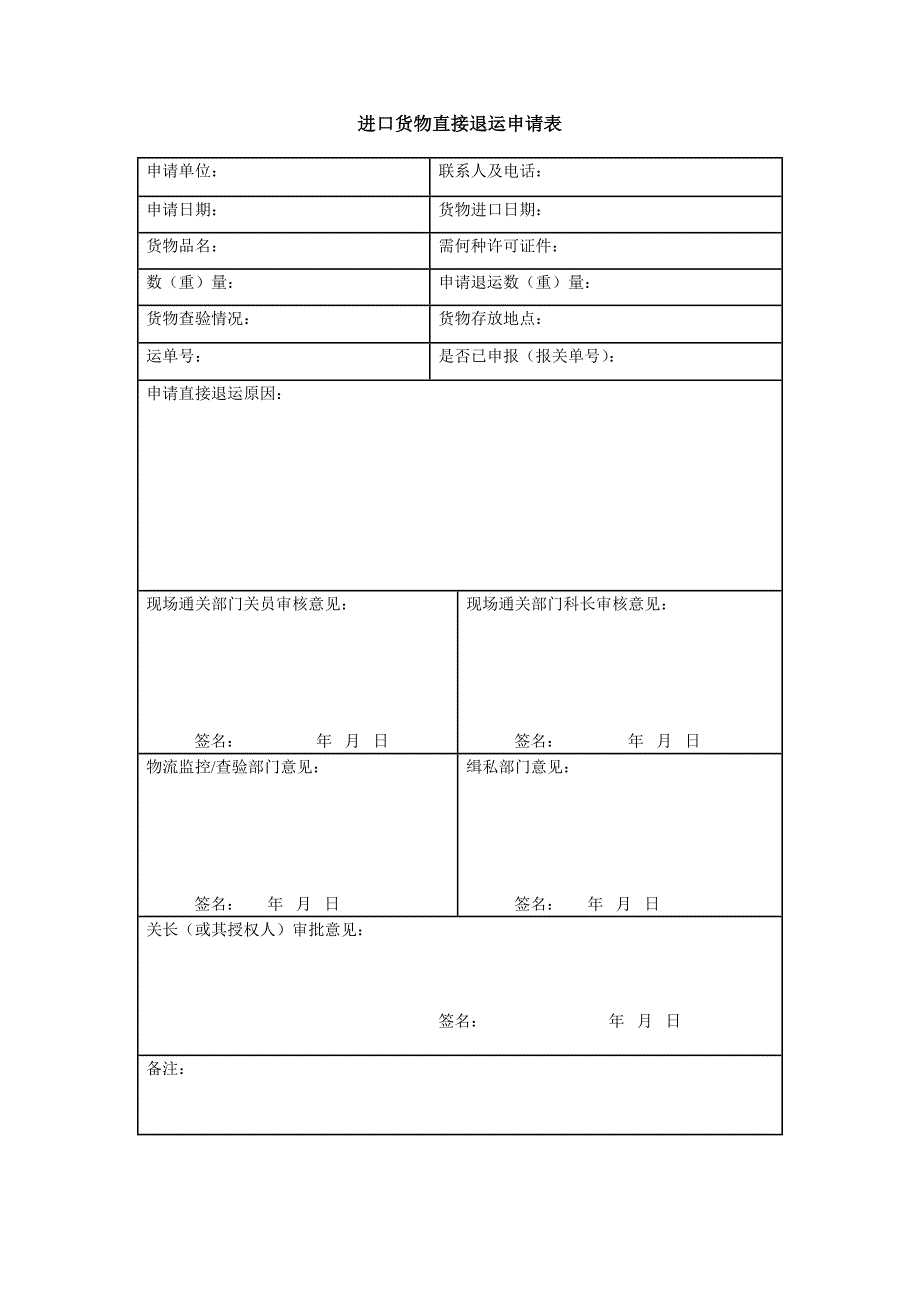 进口货物直接退运申请表_第1页