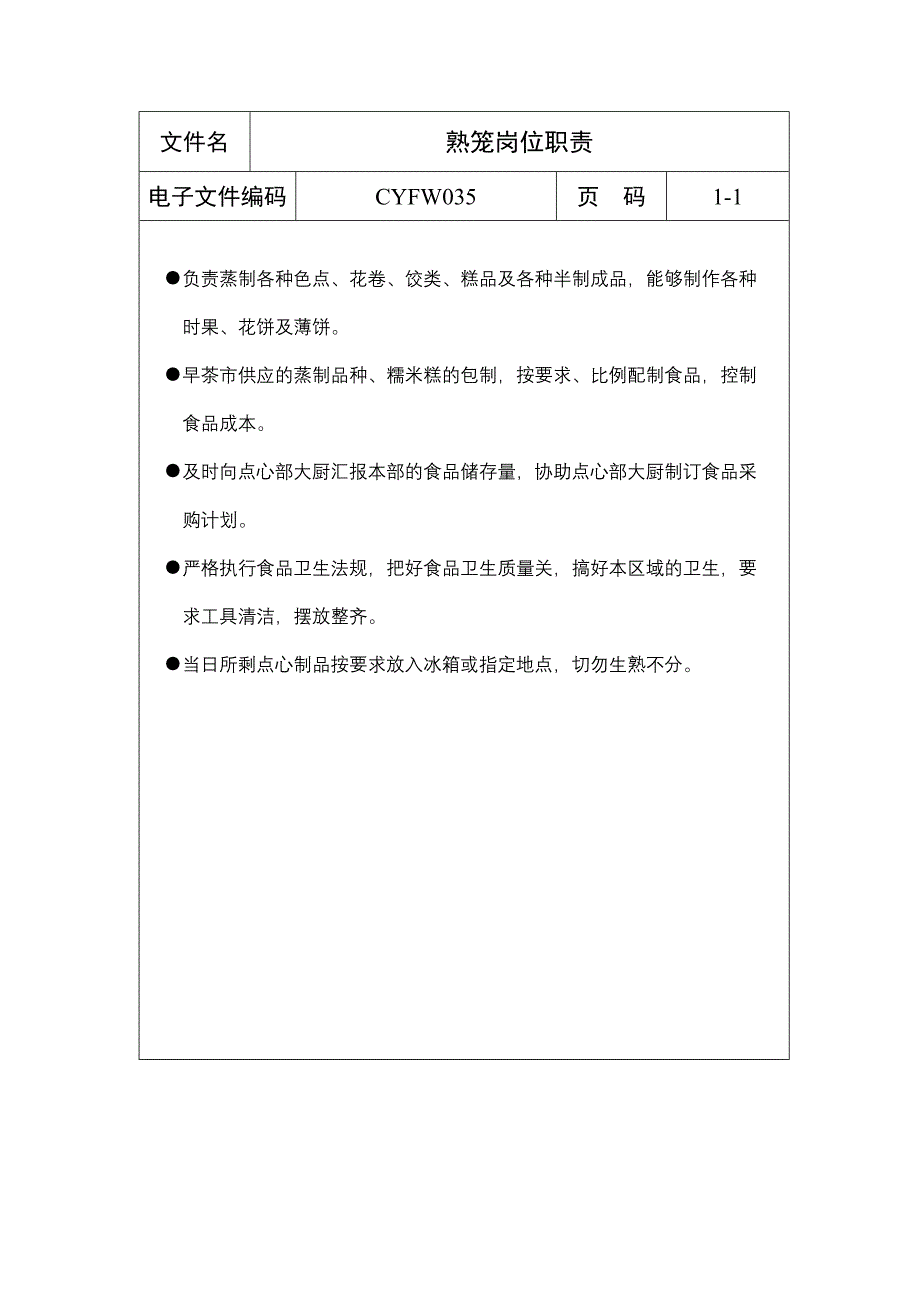 熟笼岗位职责（表格模板、DOC格式）_第1页